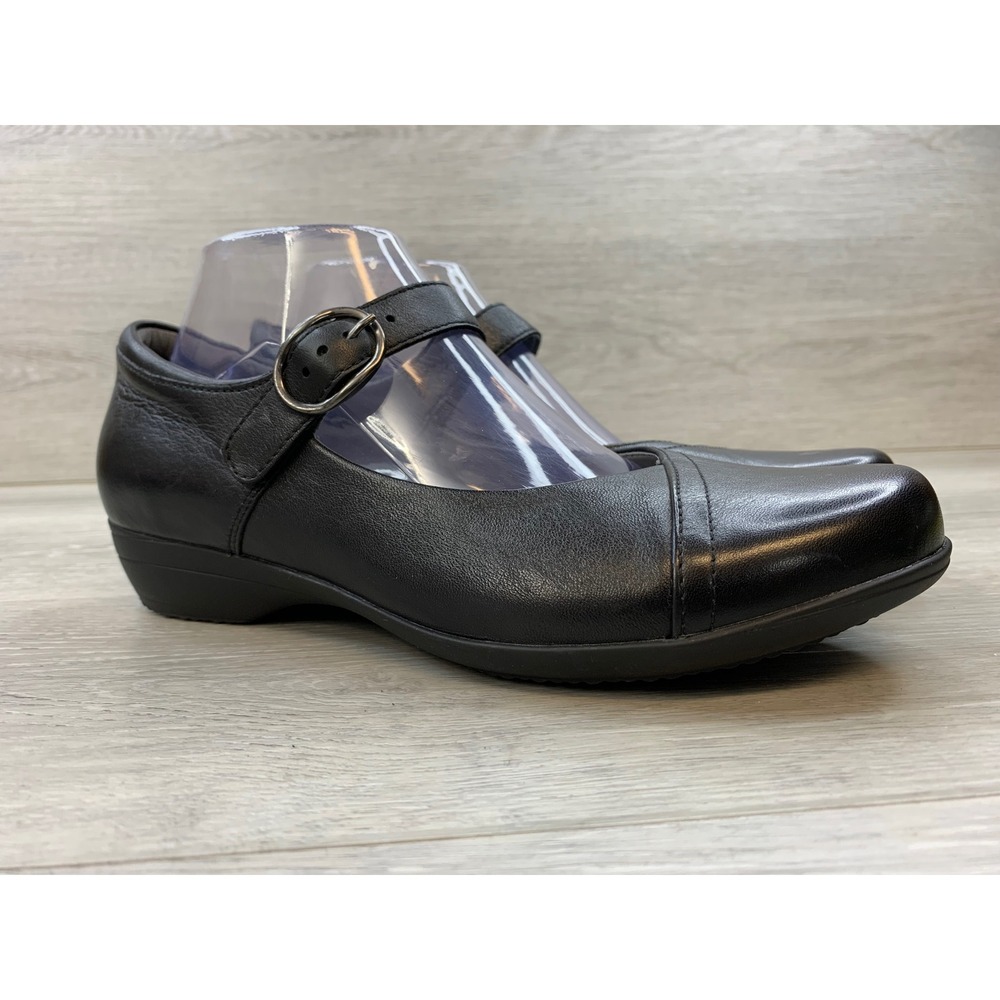 Dansko Women's Black Leather Mary Jane Buckle Strap Flats 9.5 Comfort Shoes